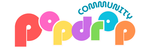 Colorful logo with the word 'community' above the letters 'pop'.